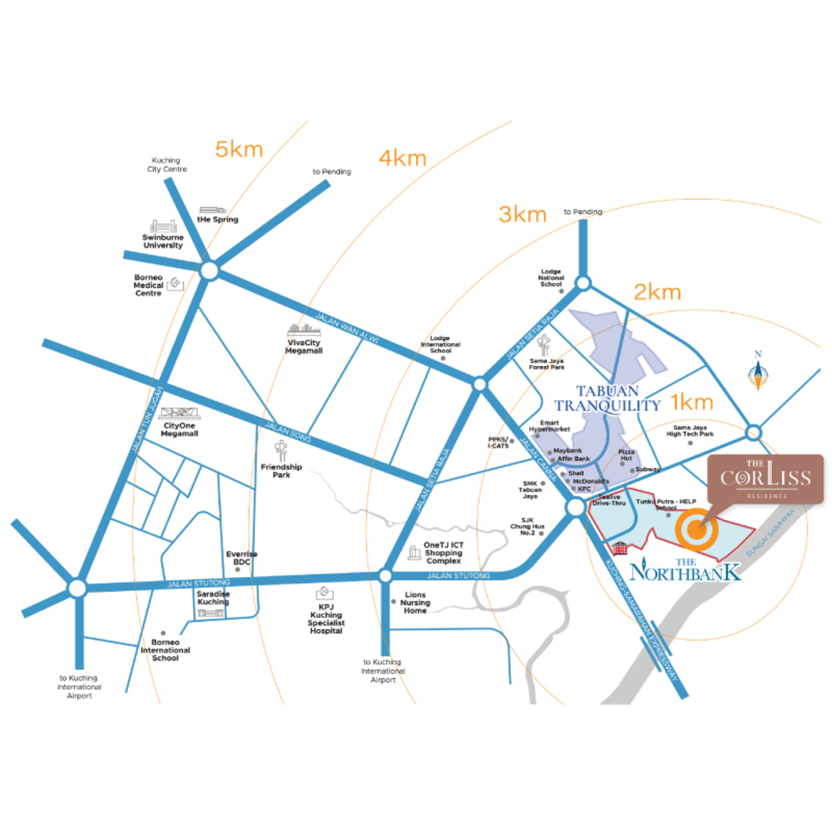 The Corliss Residence location map, The NorthBank Kuching